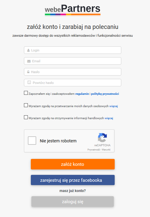 Webepartners - rejestracja
